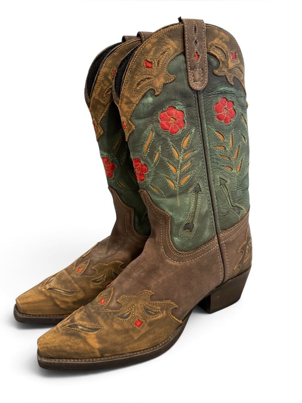The Laredo Miss Kate Floral Tooled Inlay Snip Toe Cowgirl Leather Boot 8.5